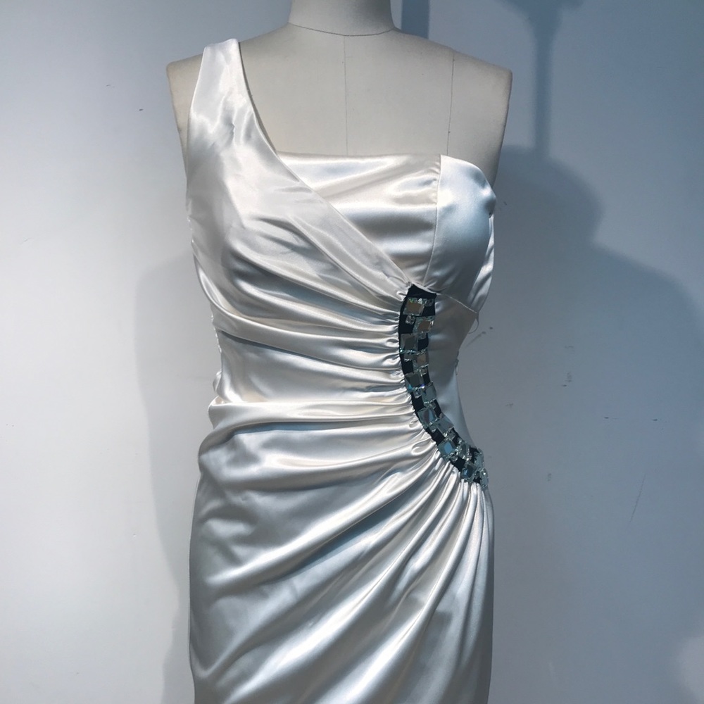 One shoulder mini dress with rhinestones